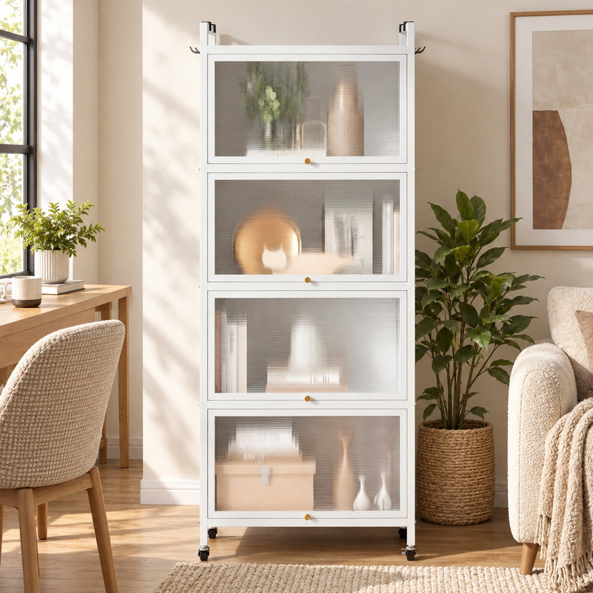 Airfind 5-Tier Kitchen Bakers Rack with Flip-up PC Doors, tier 33 lbs Capacity, Metal PC PP Gray Frame, 23.5 x 12.5 x 60.5 Footprint, White