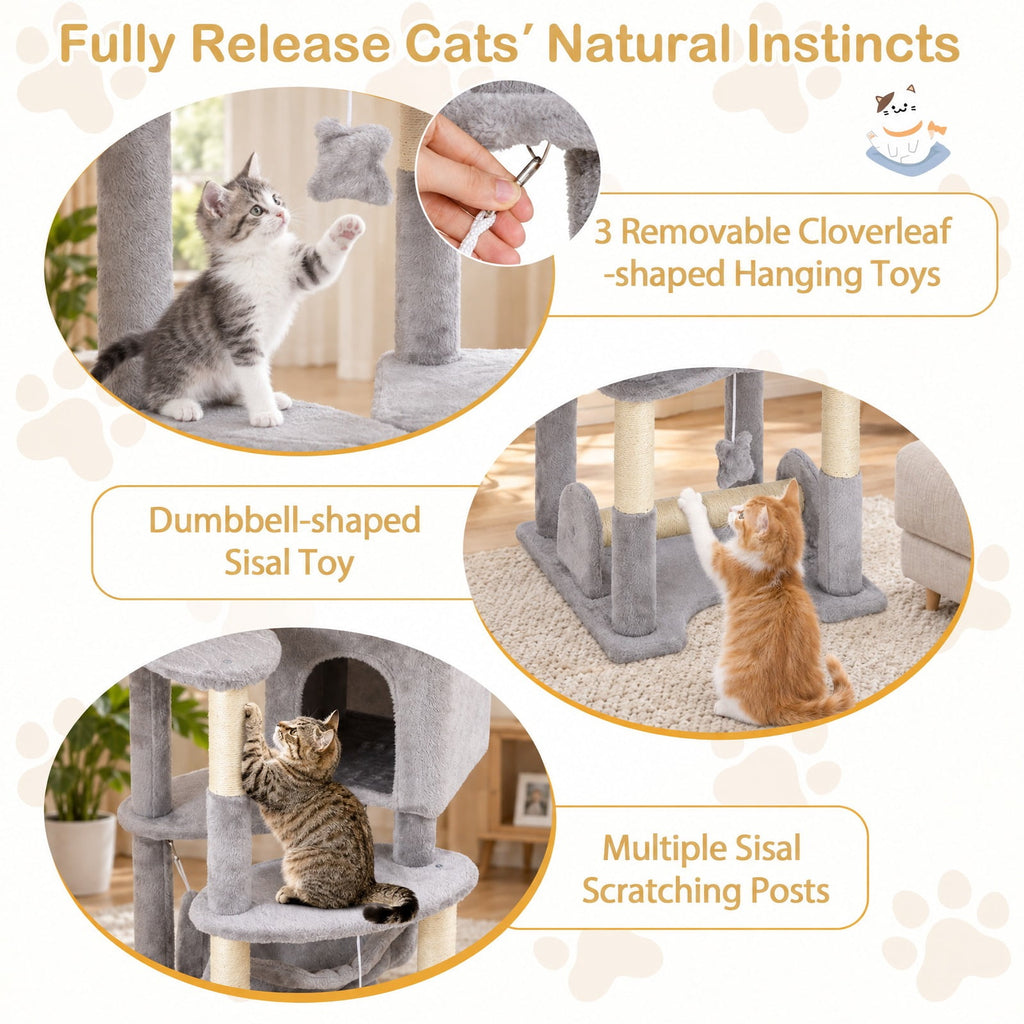 Airfind 69 Inch Multi-level Cat Tree with Top Perch and Cozy Condo, 11 lbs Capacity, Gray + Orange, Featuring large condo for peaceful rest