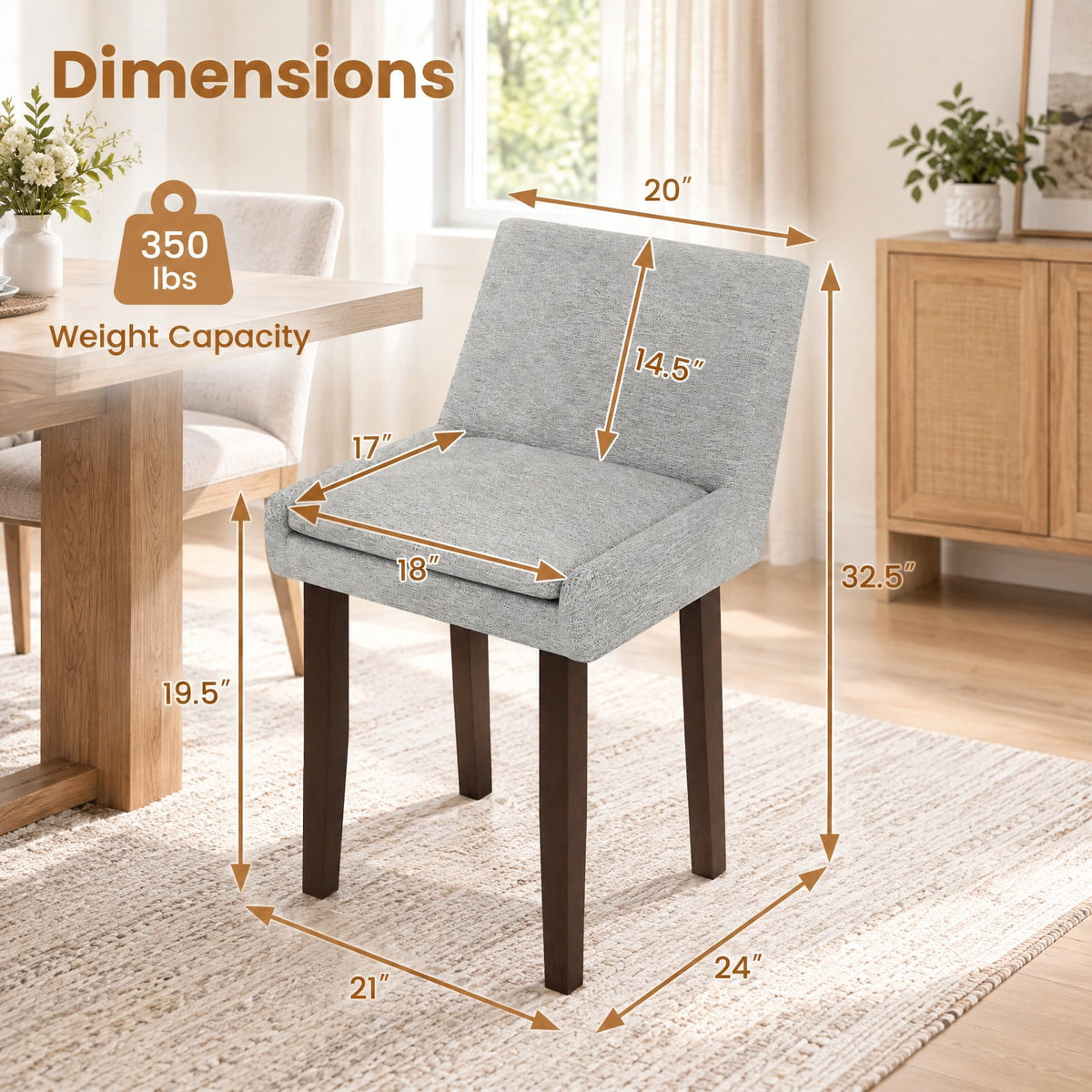 Airfind Modern Upholstered Fabric Side Leisure Chair Set of 2, 350 lbs Capacity, 24 x 21 x 32.5 Footprint, Gray