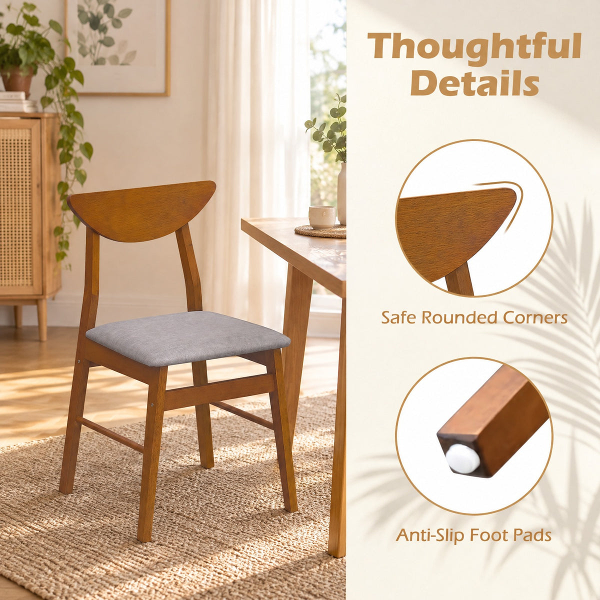 Airfind Set of 2 Upholstered Dining Chairs with Curved Backrest and Rubber Wood Frame, 330 lbs Capacity, Rubber Wood Frame, Walnut