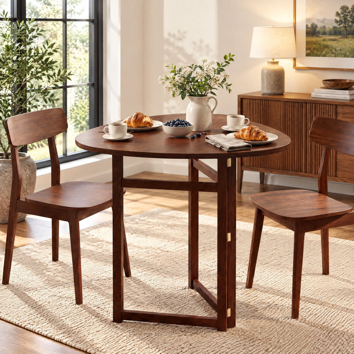 Airfind Foldable Dining Table 31.5 Inch Triangular Small Kitchen Table for 2, 130 lbs Capacity, Rubber Wood MDF Frame, 31.5 Inch x 31.5 Inch x 29.5 Inch Footprint