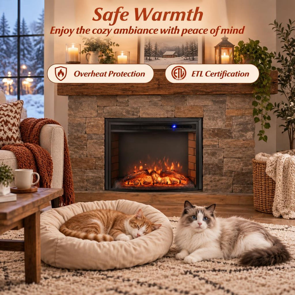 Airfind Curved Recessed Electric Fireplace Insert with Remote Control and Overheat Protection-26 Inch, Metal Tempered Glass Frame, Black