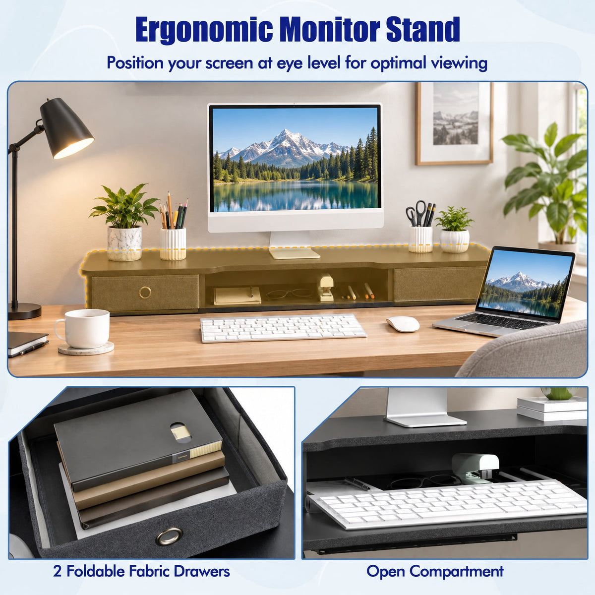Airfind 48 Inch x 24 Inch Height Adjustable Electric Standing Desk with 2 Drawers, 200 lbs Capacity, Engineered Wood Metal Fabric Frame, Black
