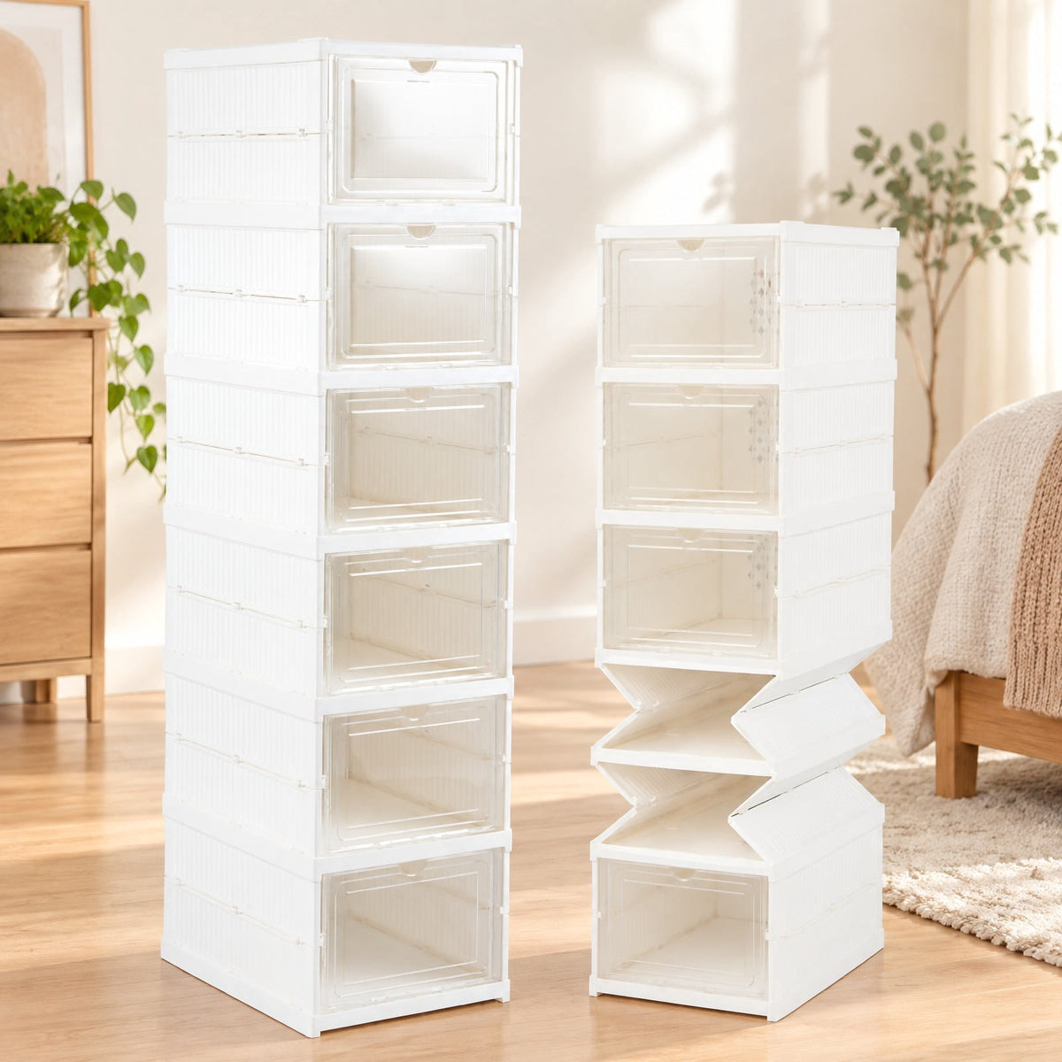 AIRFIND 6-Tier Shoe Organizer with Clear Doors, Magnetic Closures and Foldable Plastic Frame, Ventilated Shoe Storage for Closet or Entryway
