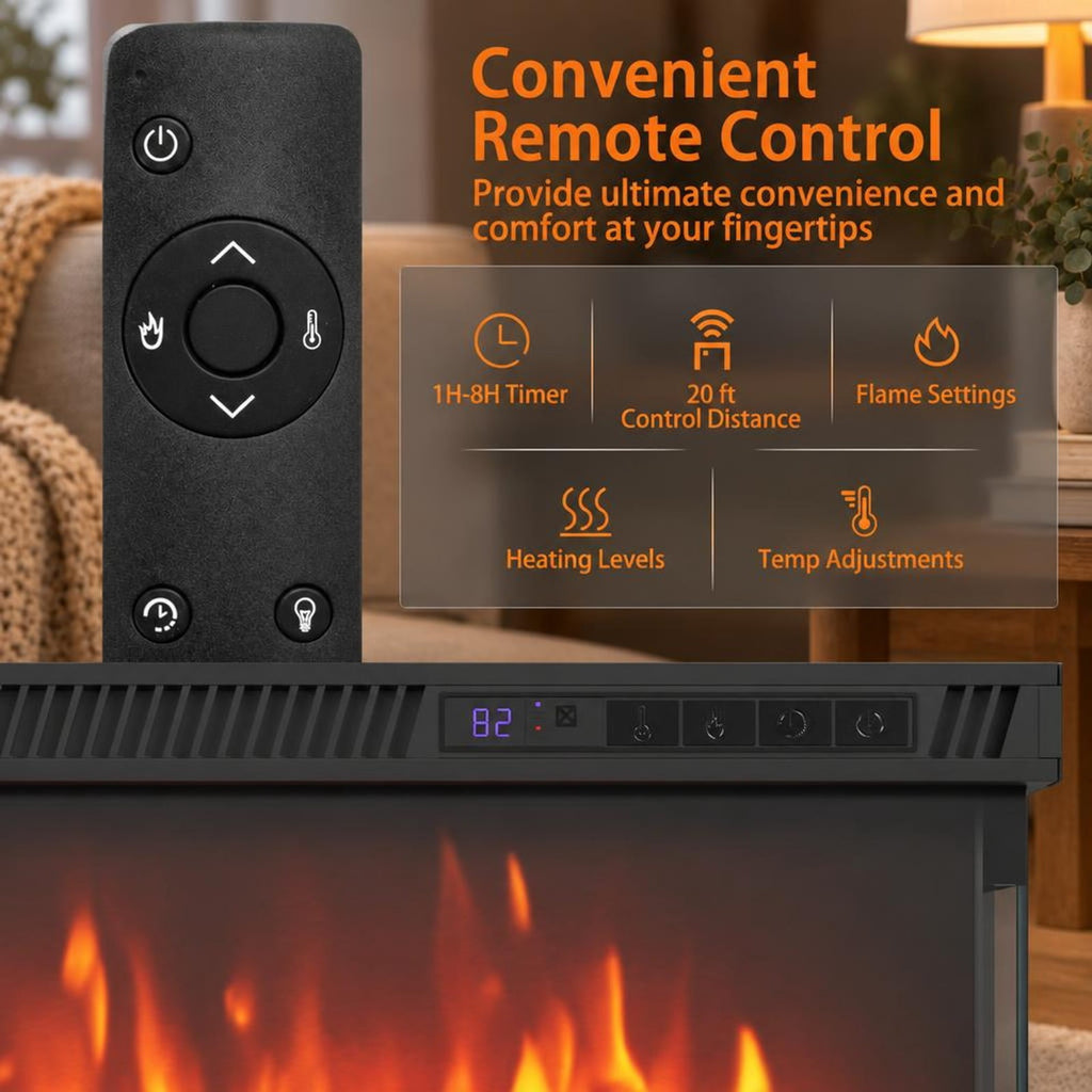 Airfind 36/40/50/60 Inch Wide 3-Sided Electric Fireplace Insert with Remote Control and 12 Flame Colors-50 Inch, Metal Tempered Glass Frame, Black