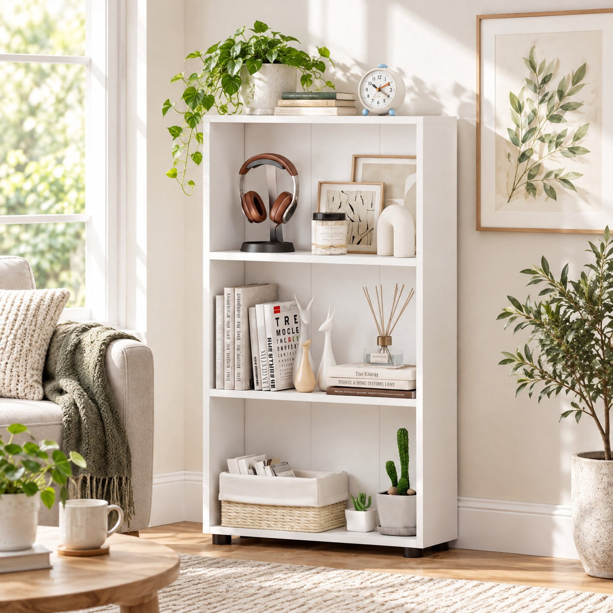Airfind 3-Tier Bookcase 42 inch Tall Book Shelf with Anti-Tipping Kit, 22 lbs Capacity, Engineered Wood MDF Frame, 22 x 8 x 42 Footprint, White