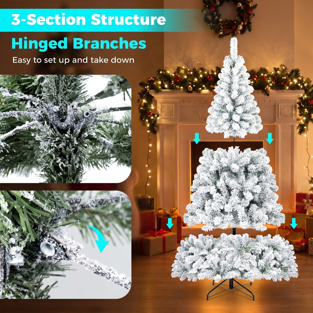 Airfind Artificial Snow-Flocked Christmas Tree with Branch Tips, PVC Metal Frame, 3 x 6 ft Tree Height 6 ft Tree Width 3 ft Footprint, Green
