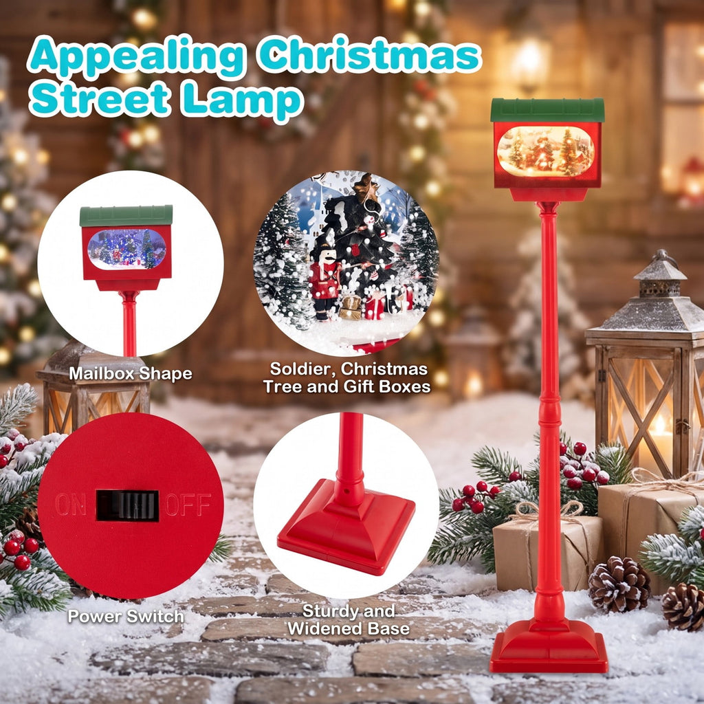 Airfind 59 Inch Christmas Street Lamp featuring Sound-activated Snow Globe Lantern, Plastic Resin Frame, 12.5 Inch x 12.5 Inch x 59 Inch Footprint, Red
