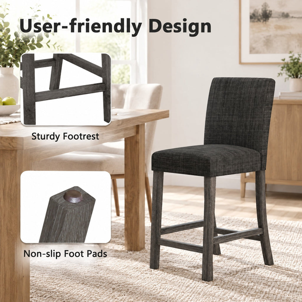 Airfind Counter Height Bar Stools Set of 2 with Back and Footrest, Rubber Wood MDF Linen Fabric Sponge Frame, Gray