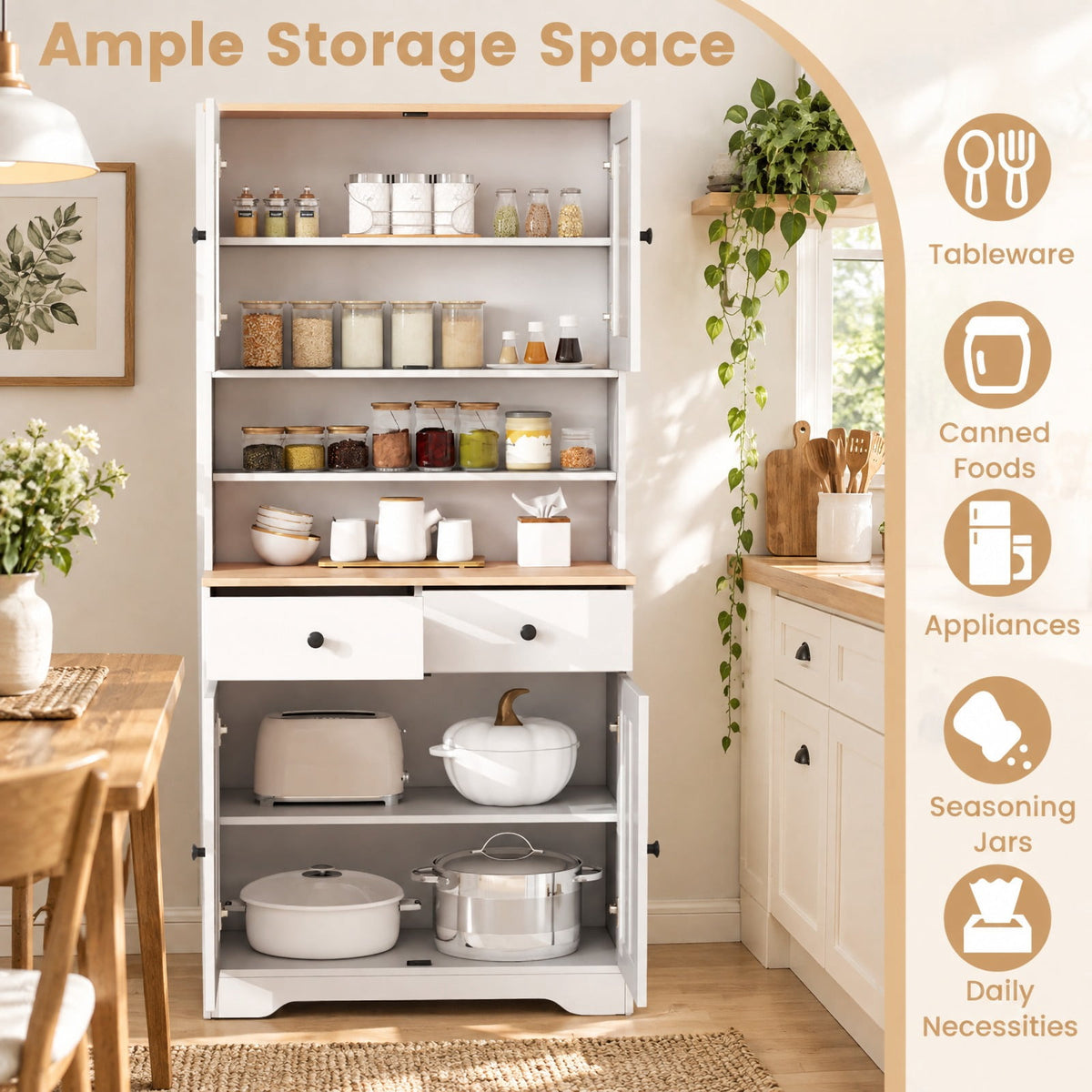 Airfind Pantry Cabinet with 2 Removable Shelves, Engineered Wood MDF Glass Frame, 12.5 x 13 x 3 Footprint, White