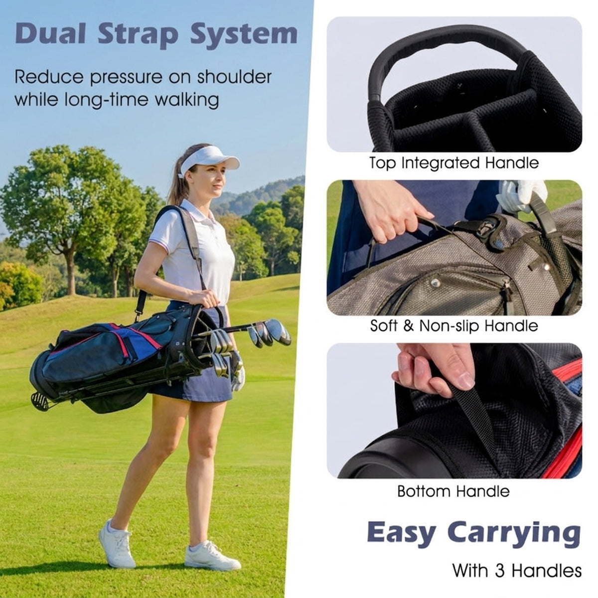 Airfind Junior Complete Golf Club Set for Ages 8-10 with 5 Pieces and Fiberglass Shafts Plus TPR Grip Handles and a Stand Bag as a Full Golf Club Set, Blue