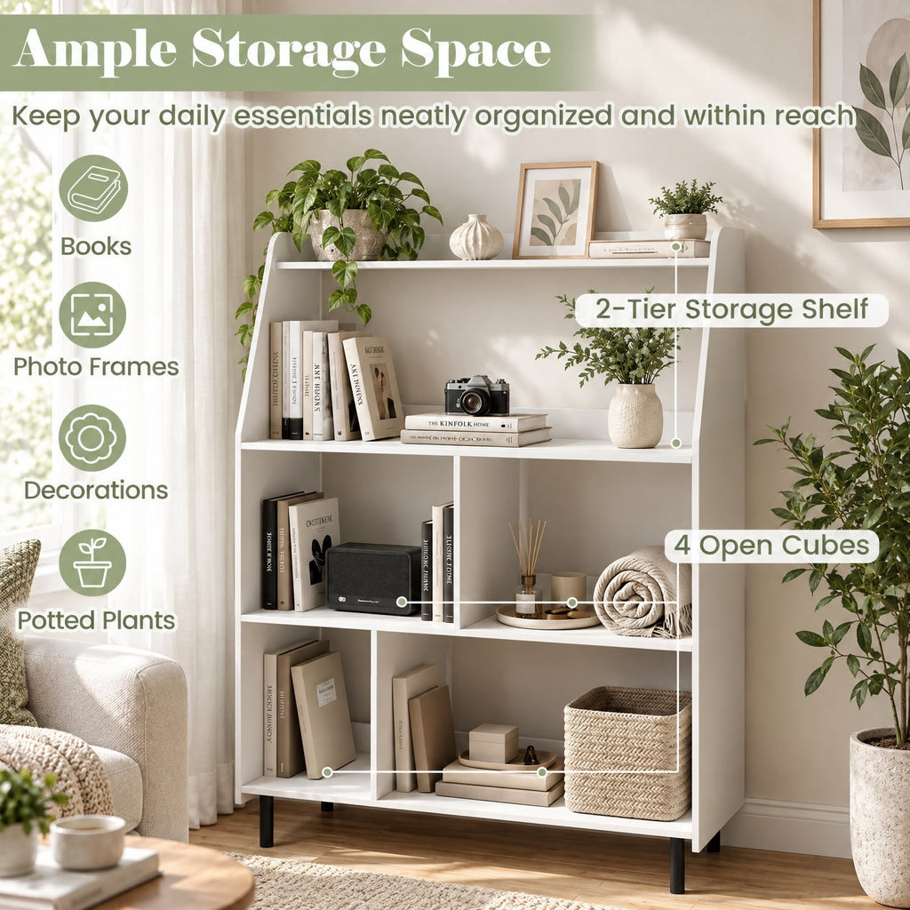 Airfind 4-Tier Open Modern Bookcase with 2 Anti-Tipping Kits, 55 lbs Capacity, Engineered Wood Metal Frame, 36 Inch x 13.5 Inch x 47 Inch Footprint, White