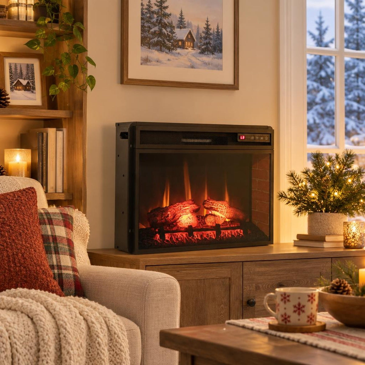 Airfind 26 Inch Infrared Electric Fireplace Insert with Remote Control, Metal Tempered Glass Frame, Black