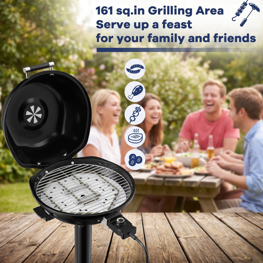 Airfind 1600W Portable Electric BBQ Grill featuring Removable Non-stick Rack, Metal Stainless Steel Frame, 20.5 Inch x 17.5 Inch x 32.5 Inch Footprint, Black