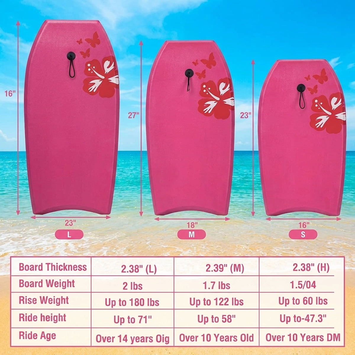 Airfind 41 Inch IXPE Bodyboard for Adults ¡ª Cool-Touch Deck, EPS Core, HDPE Slick Bottom, Crescent Tail, Coiled Wrist Leash Included (Pink)