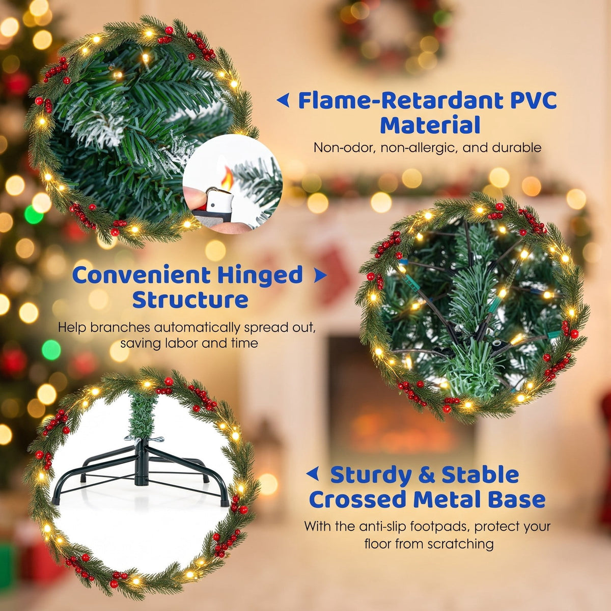 Airfind 6 Feet Pre-Lit Artificial Christmas Tree with 618 Snowy Branch Tips, PVC Metal Tree Height 150 cm Tree Width 48 cm Frame, Blue+Green