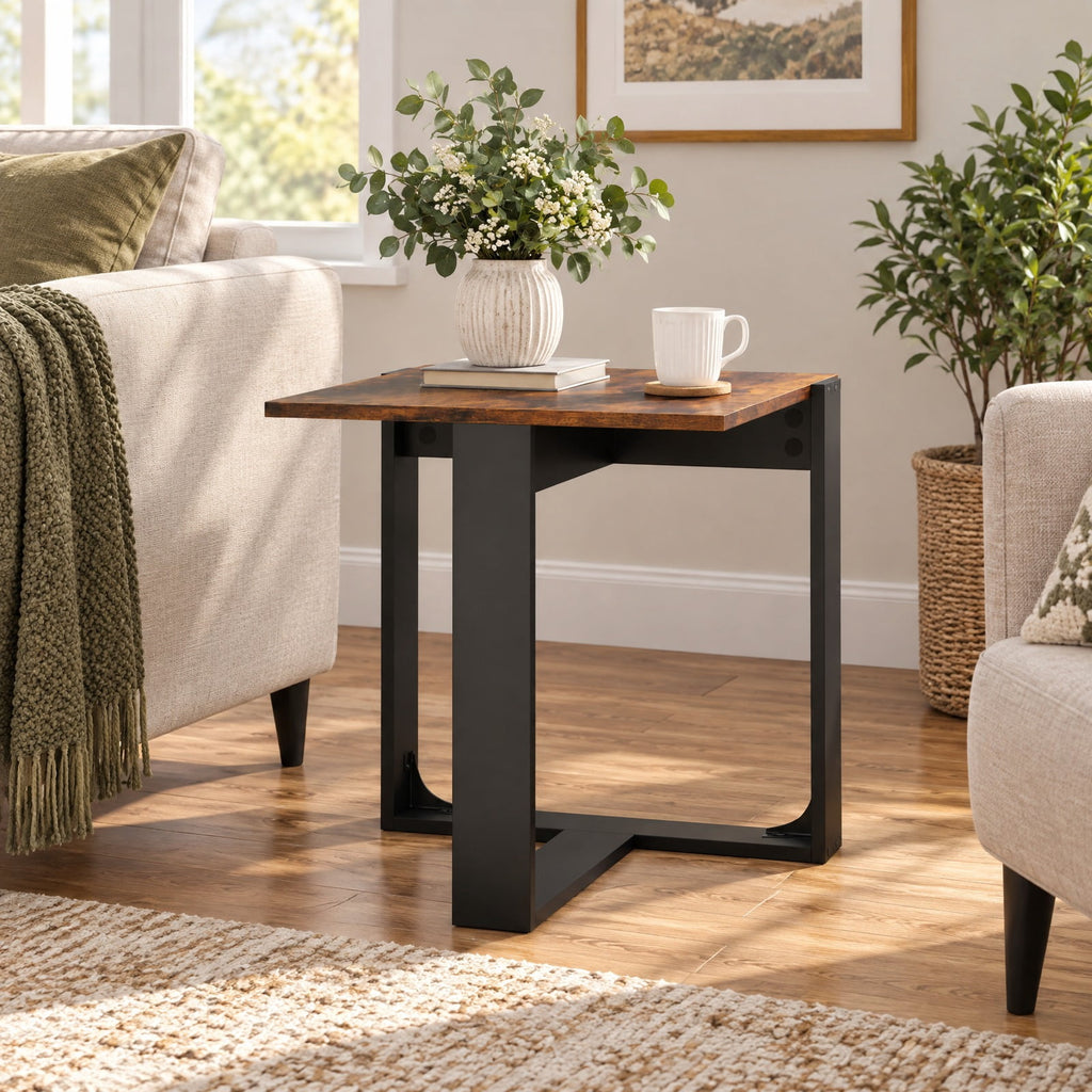 Airfind Industrial Sofa End Table with Metal Frame-2, 110 lbs Capacity, Engineered Wood Metal Frame, 20 x 20 x 20 Footprint, Rustic Brown Black