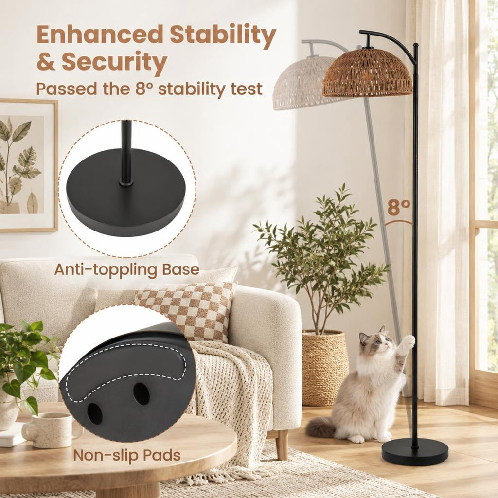 Airfind Arc Floor Lamp 63 Inches Tall Pole Lamp with Hanging Lampshade, Metal Paper Rope Frame, 10 Inch × 63 Inch Footprint, Black
