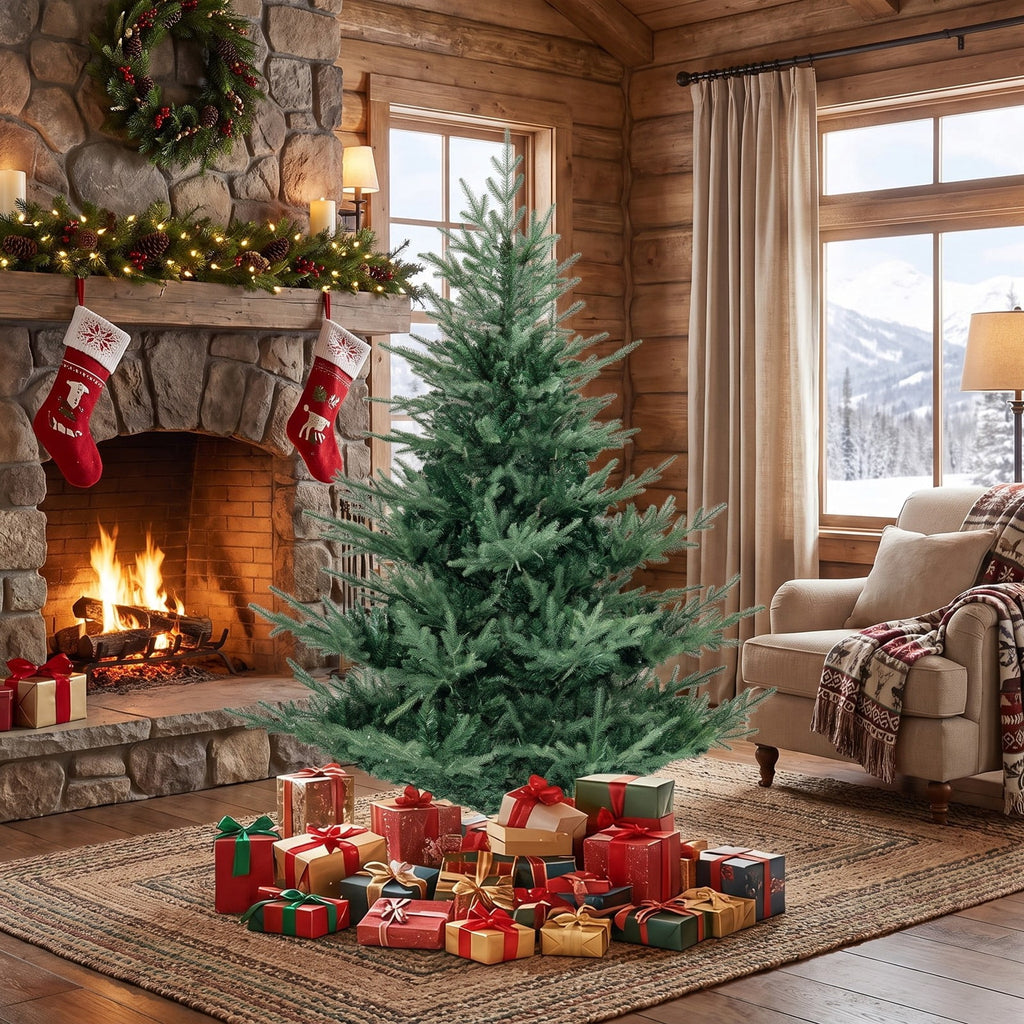 Airfind Artificial Christmas Tree with Branch Tips and Warm White LED Lights-6 Feet, White, Folding metal stand with protective foot pads