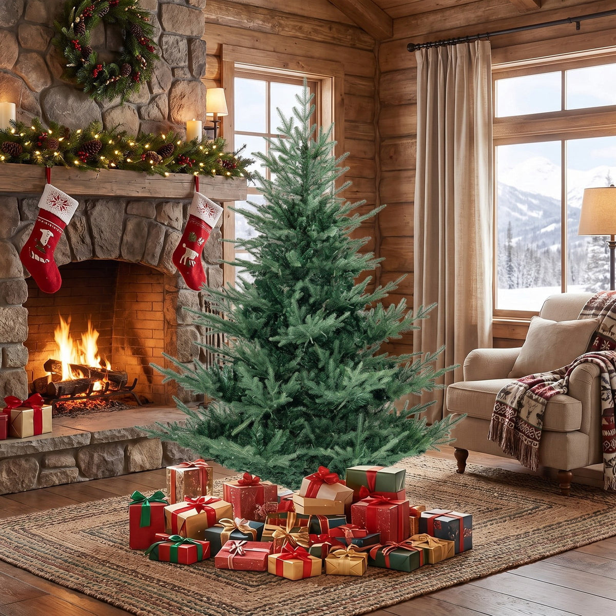 Airfind Artificial Christmas Tree with Branch Tips and Warm White LED Lights-6 Feet, White, Folding metal stand with protective foot pads