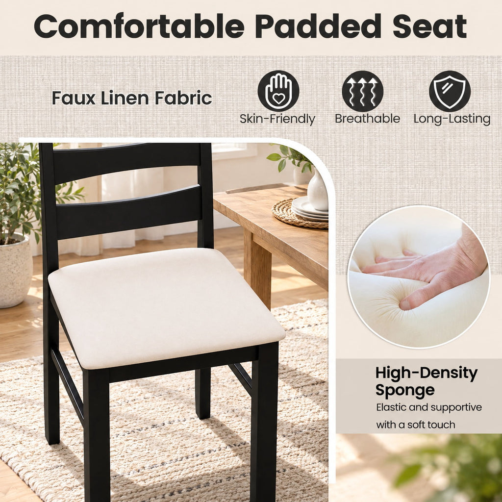 Airfind High Back Dining Room Chairs Set of 2 with Padded Seat, Capacity 330 lbs Capacity, Rubber Wood Faux Linen Fabric Sponge MDF Frame, Black