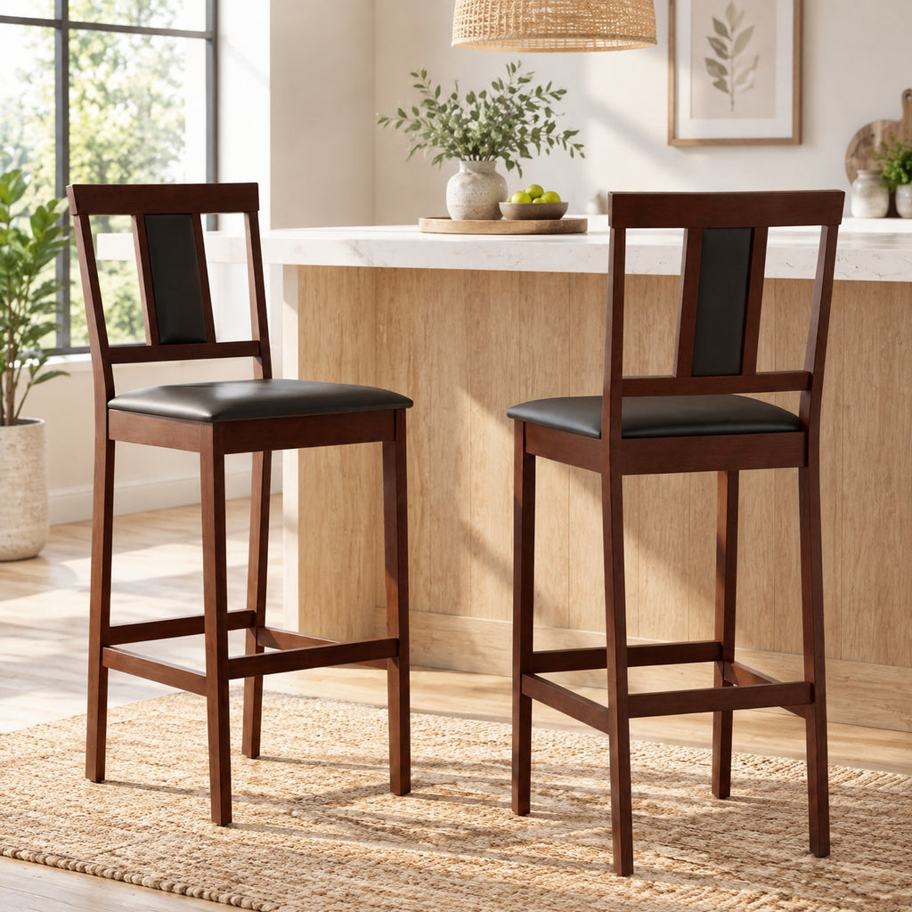 Airfind Set of 2 Upholstered Barstool 29.5 Inch Bar Height with Solid Rubber Wood Frame, 300 lbs Capacity, White