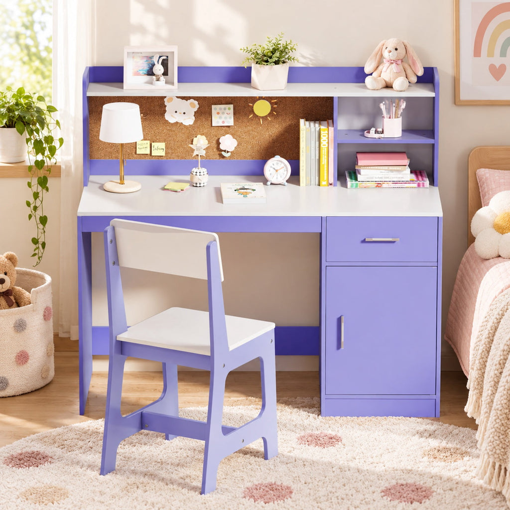 Airfind Youth Study Desk and Chair Set Student Table and Chair, 132 Lbs Capacity, Mdf, for 3 and Years Old, 43 Inch X 19 Inch X 39.5 Inch, Purple
