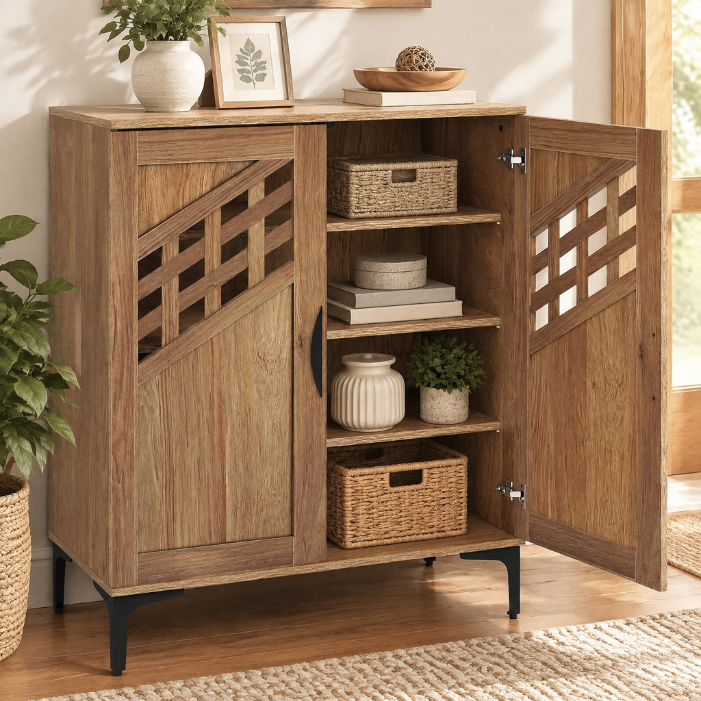Airfind 4 Tier Farmhouse Shoe Storage Cabinet with Removable Shelves and Metal Legs, 180 lbs Capacity, Engineered Wood MDF Metal Frame, Walnut