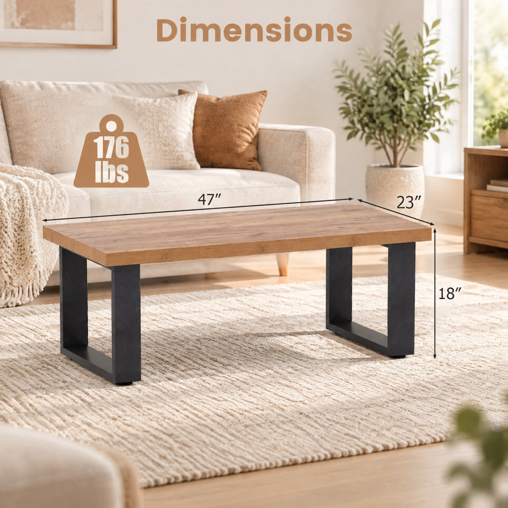 Airfind 47 inch Farmhouse Style Rustic Coffee Table with Thickened Tabletop and Natural Wood Texture, 176 lbs Capacity, Engineered Wood Frame, Oak