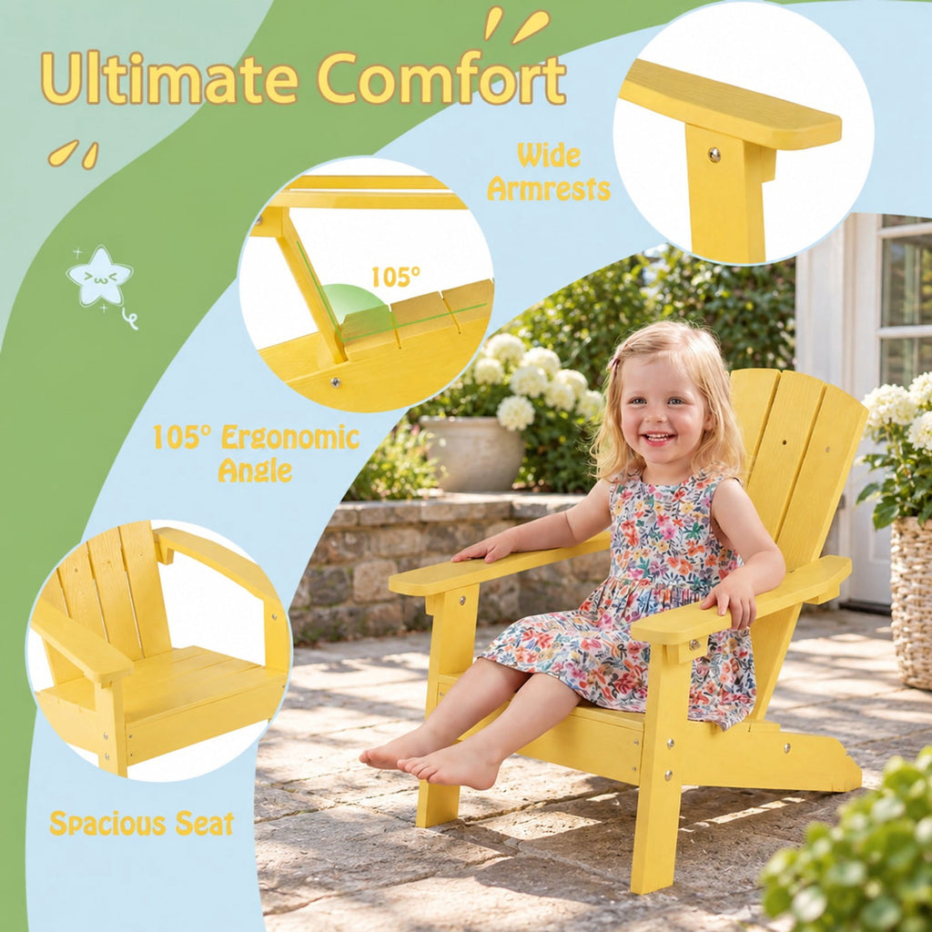 Airfind All-Weather HDPE Kids Adirondack Chair with with High Backrest and Armrests, 165 lbs Capacity, Wood-like HIPS Frame, Yellow