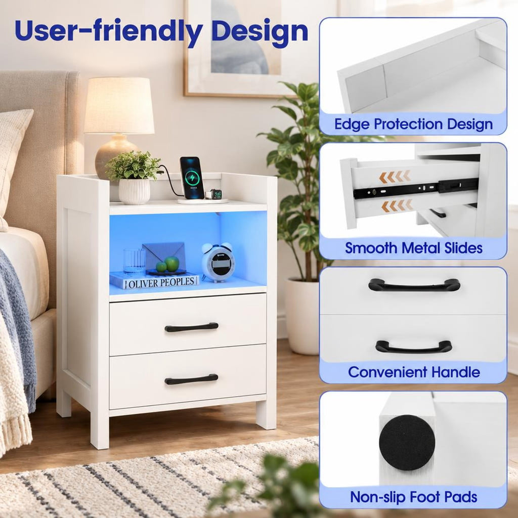 Airfind 23.5 Inches Nightstand with Charging Station and Open Storage Shelf, 15 lbs Capacity, Engineered Wood MDF Frame, 18 x 14 x 23.5 Footprint