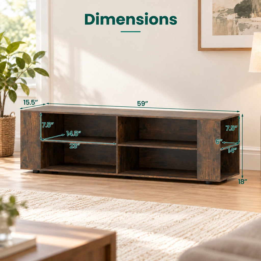 Airfind 59 Inch Console Storage Entertainment Media Wood TV Stand, 110 Lbs Capacity, Engineered Wood MDF Plastic, Walnut