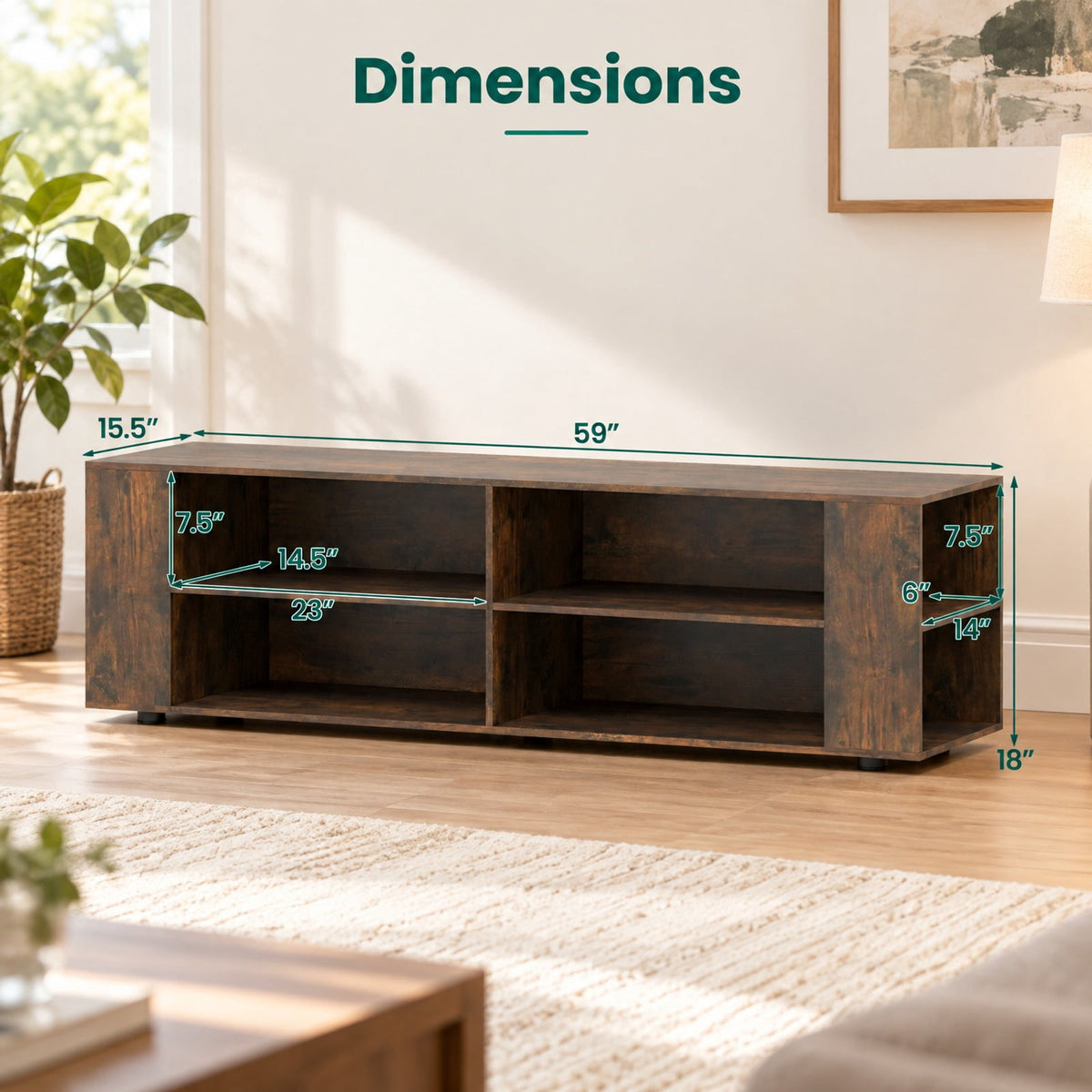 Airfind 59 Inch Console Storage Entertainment Media Wood TV Stand, 110 Lbs Capacity, Engineered Wood MDF Plastic, Walnut