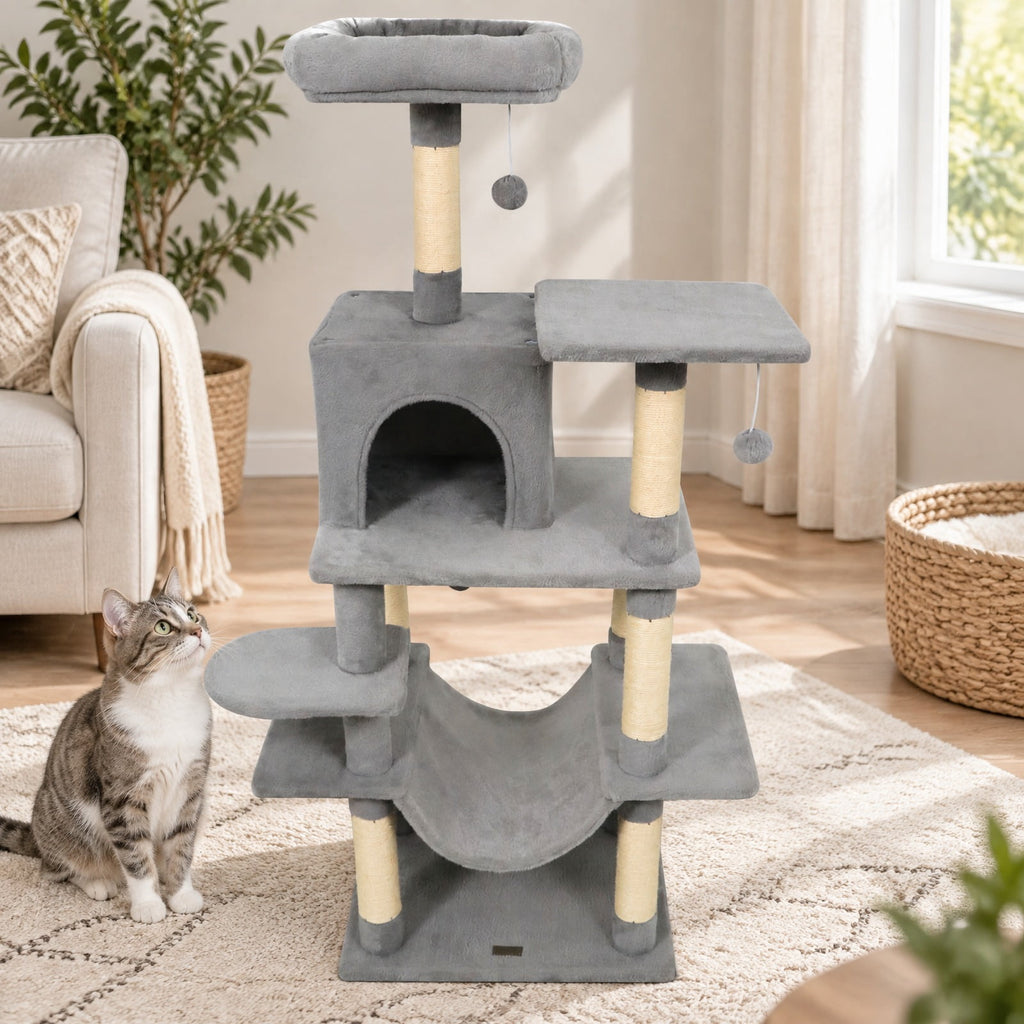Airfind 58 Multi-Level Cat Tree Soft Plush Cat Tower with Padded Top Perch, PP Cotton Fabric Sisal Engineered Wood Overall Height 58 Base Frame