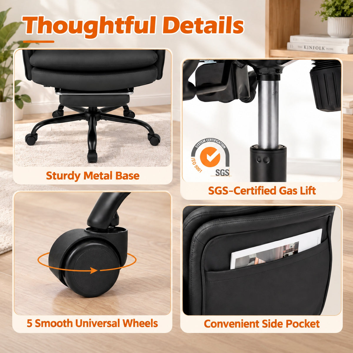 Airfind Ergonomic Cross Legged Office Chair Big and Tall Executive Chair with Retractable Footrest, 500 lbs Capacity, Black
