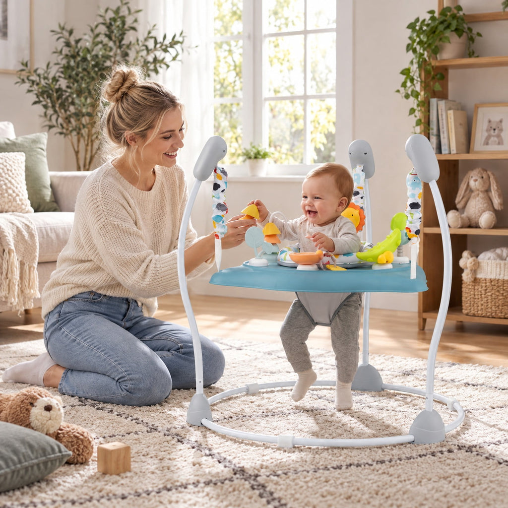 Airfind Child Jump and Play Activity Center with Rotatable Seat and Interactive Toys, 26.5 Lbs Capacity, Pp, for 7-15 Months Old, Blue