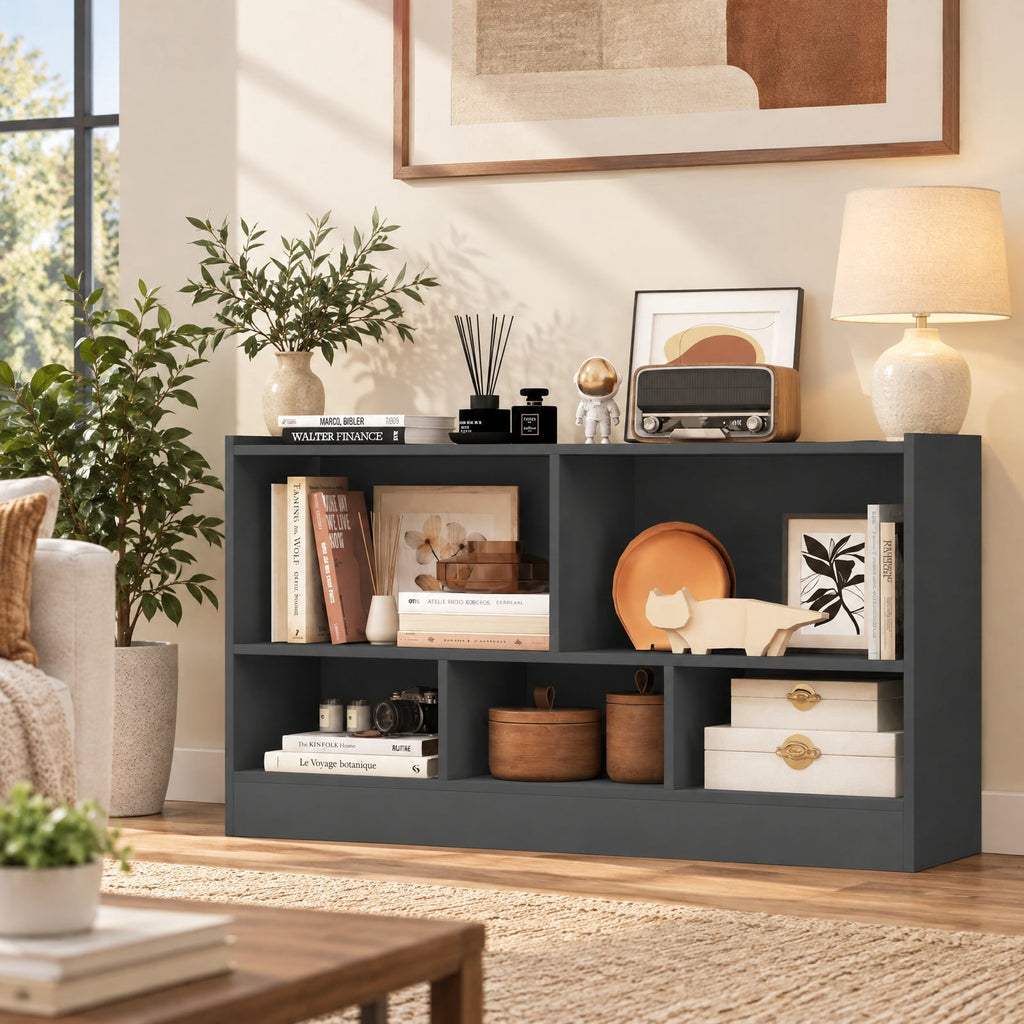 Airfind Kids 5-Cube Bookcase and Toy Storage Organizer, 2-Tier Low Shelf, 44 Inches Wide, for Playroom and Bedroom, Gray