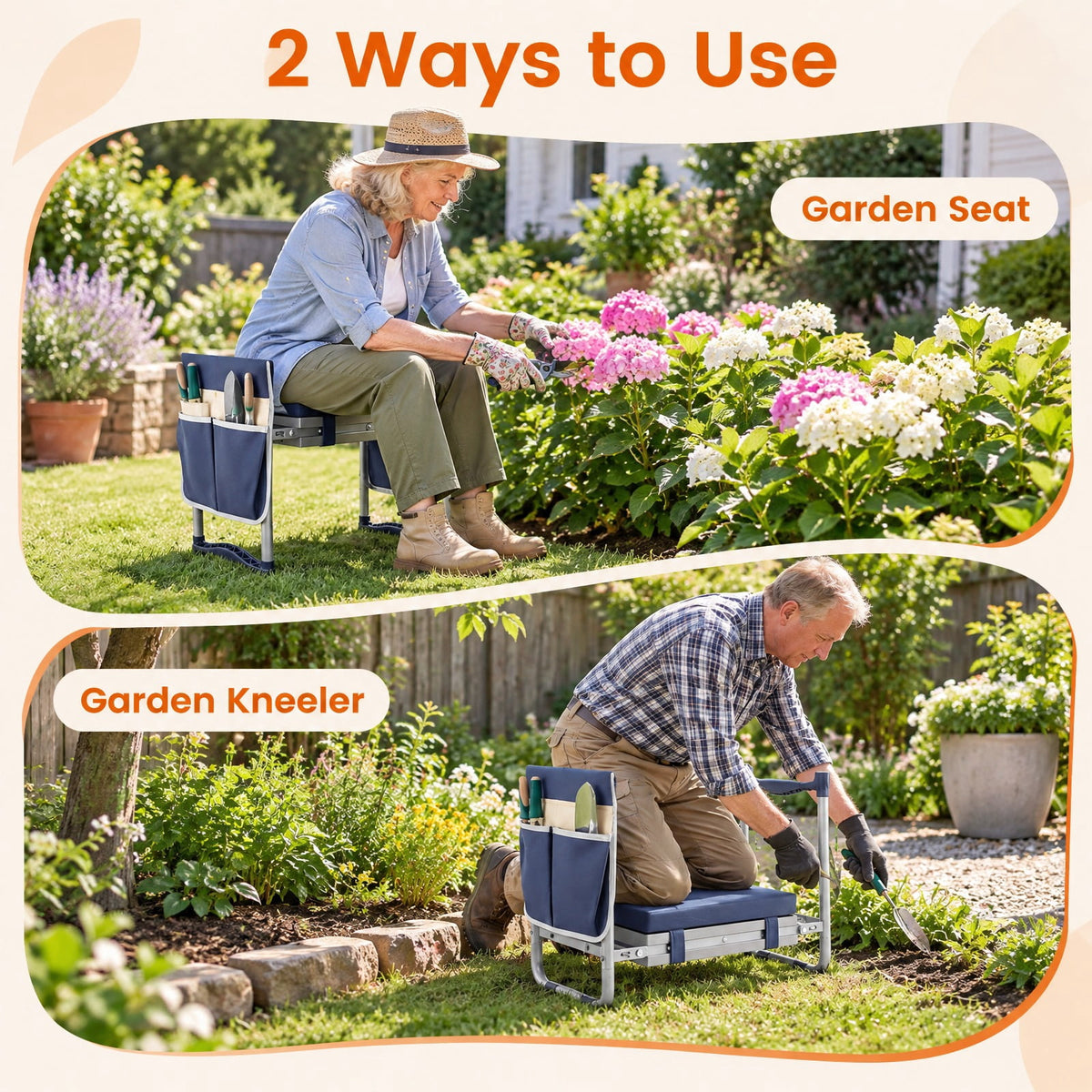 Airfind Garden Kneeler and Seat Foldable Gardening Stool with Wide EVA Foam Padding, 350 lbs Capacity, Metal EVA Frame, 21 x 12 x 17 Footprint