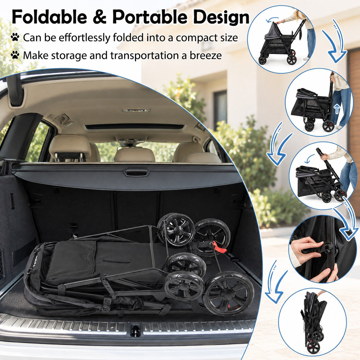 Airfind Dog Stroller for Medium Small Senior Elderly Dogs with Dual Entry, 66 lbs Capacity, 600D Oxford Fabric Mesh Metal Frame, Black