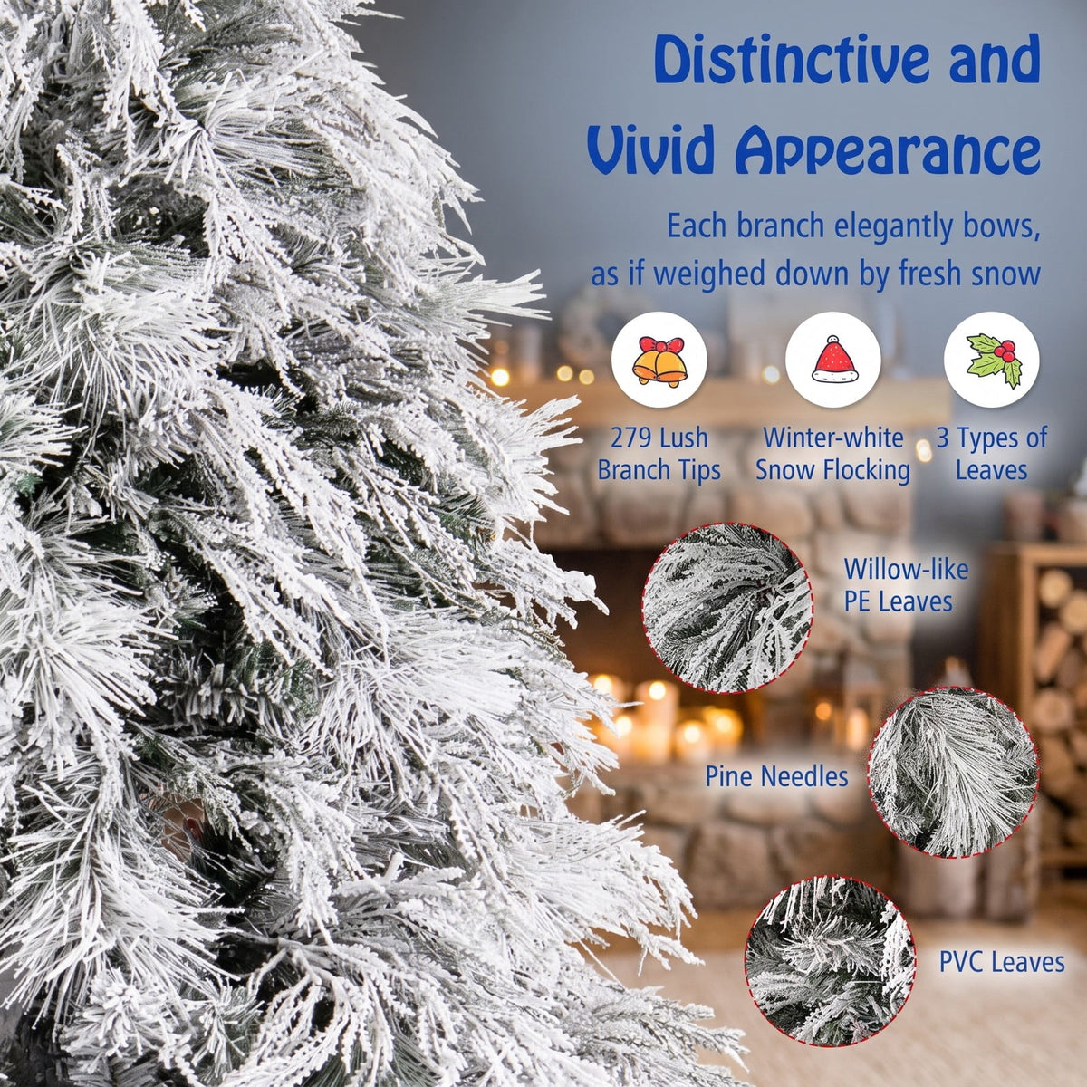 Airfind 4.5/6/7 Feet Pre-Lit Snow Flocked Christmas Tree with Warm White LED Lights-4.5 ft, White, Diameter of Stand 20/18/16 Inch