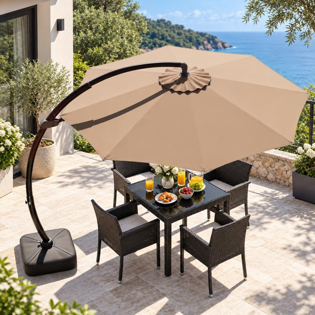 Airfind 11 FT Cantilever Patio Umbrella with Base with 360° Rotation and Tilt Adjustment, Polyester Fabric Aluminum Metal Frame, Brown