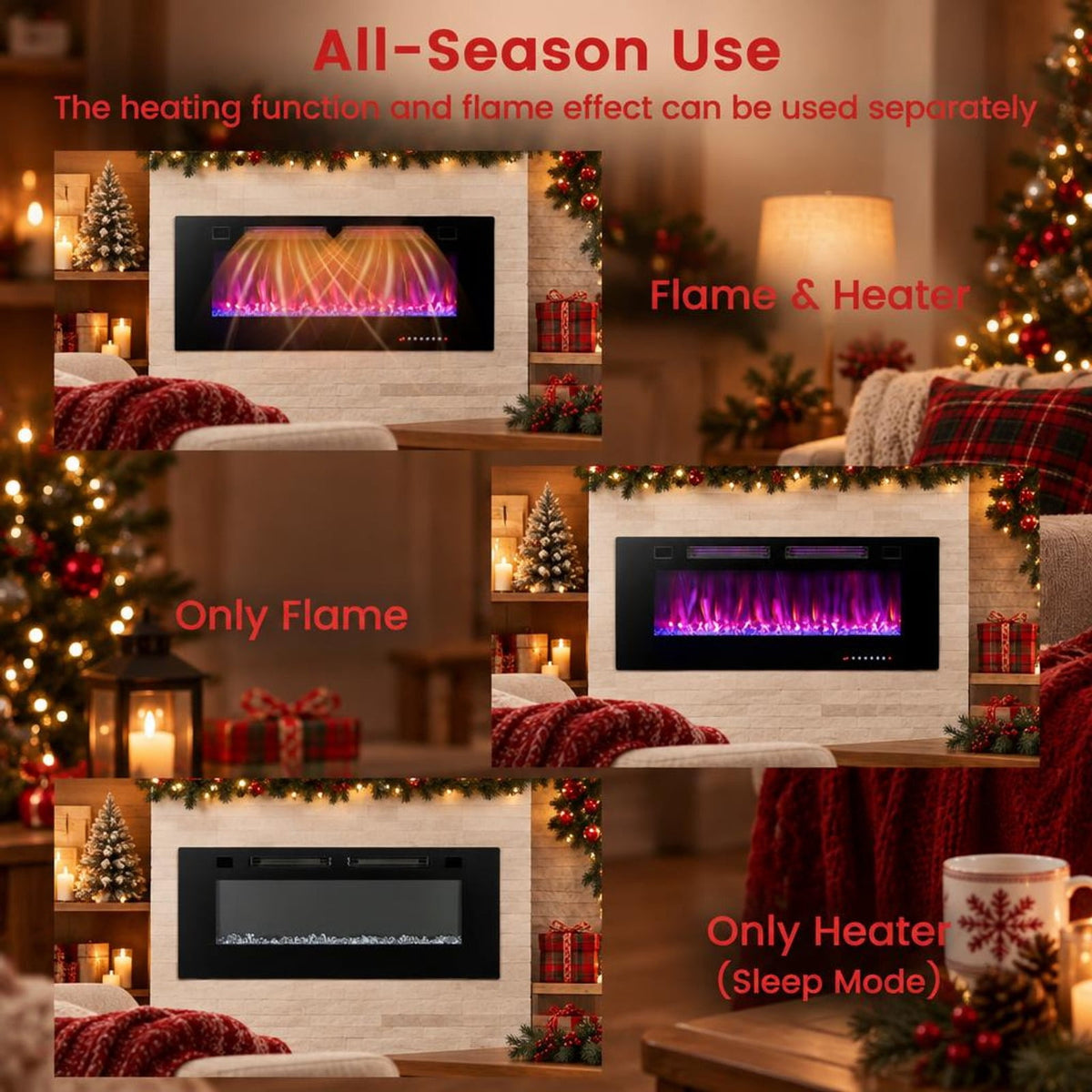 Airfind 42 Inch Ultra-Thin Electric Fireplace with Decorative Crystals and Smart APP Control-42 inch, Steel Tempered Glass 42 Inch: Frame, Black