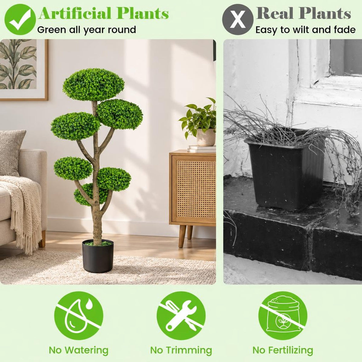 Airfind Indoor Outdoor 6 Balls Topiary Tree with Realistic Trunk and Weighted Cement-Filled Base, PP PE Frame, 7 x 45 Footprint