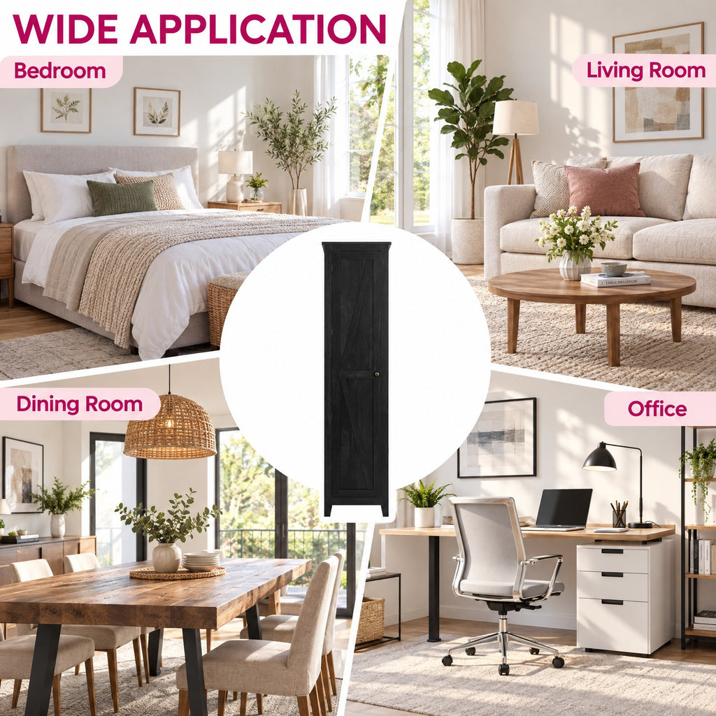 Airfind Linen Tower Bathroom Storage Cabinet Tall Slim Side Organizer with Shelf, 11 lbs Capacity, MDF particleboard Frame, Black