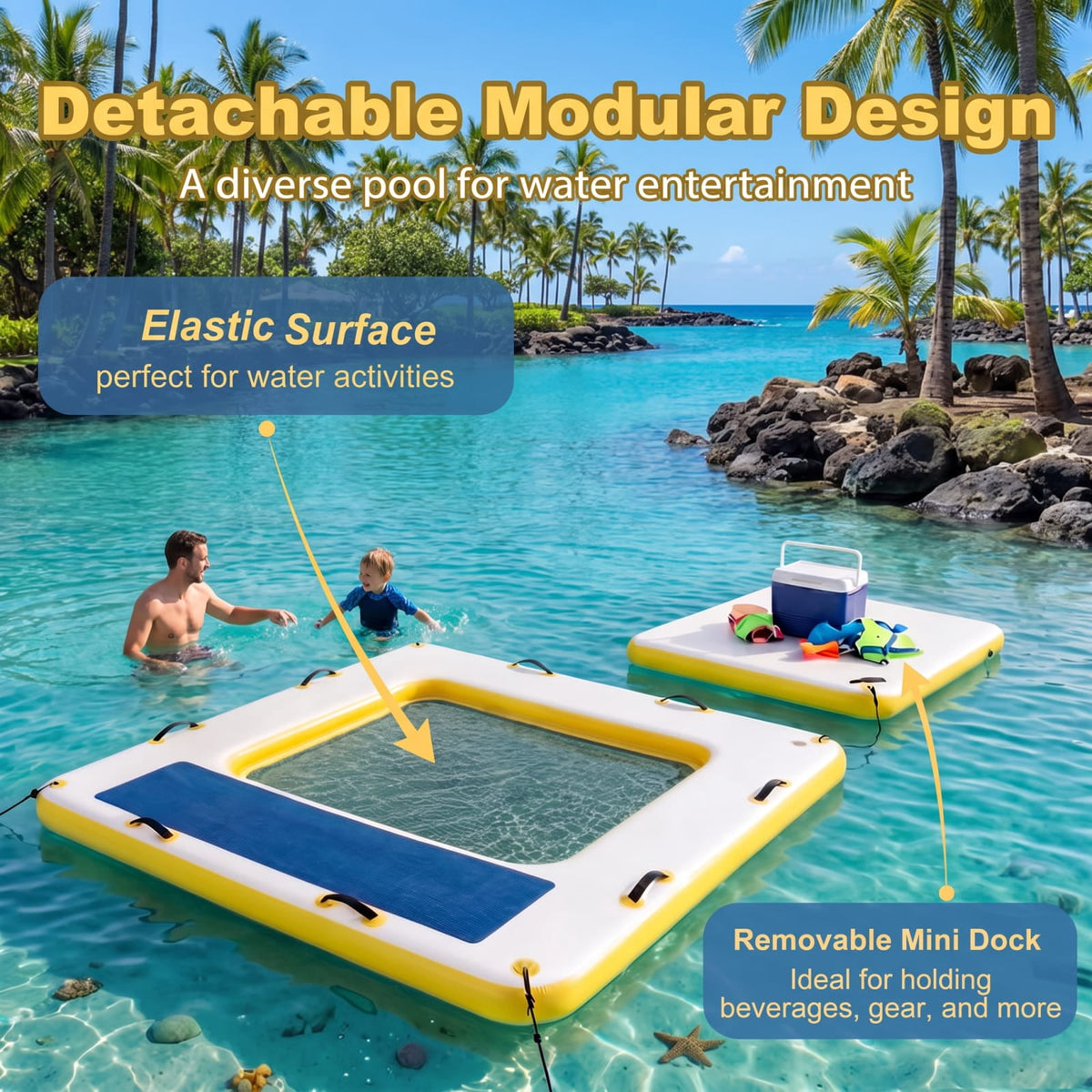 Airfind 8 by 8 FT Inflatable Floating Dock Platform with Mesh Swim Lounge and Carry Bag for Lake Pool and Boating, White