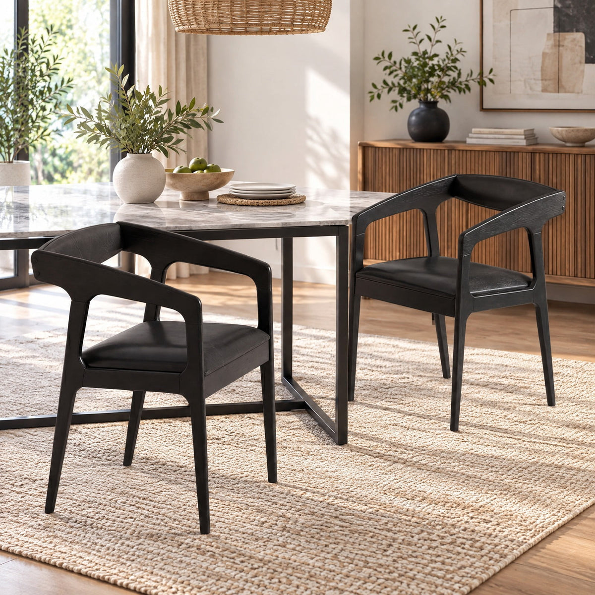 Airfind Upholstered Armchairs Set of 2 with Cozy Backrest and Padded Seat Cushion, 265 Lbs Capacity, Rubber Wood PU Leather Sponge, Black