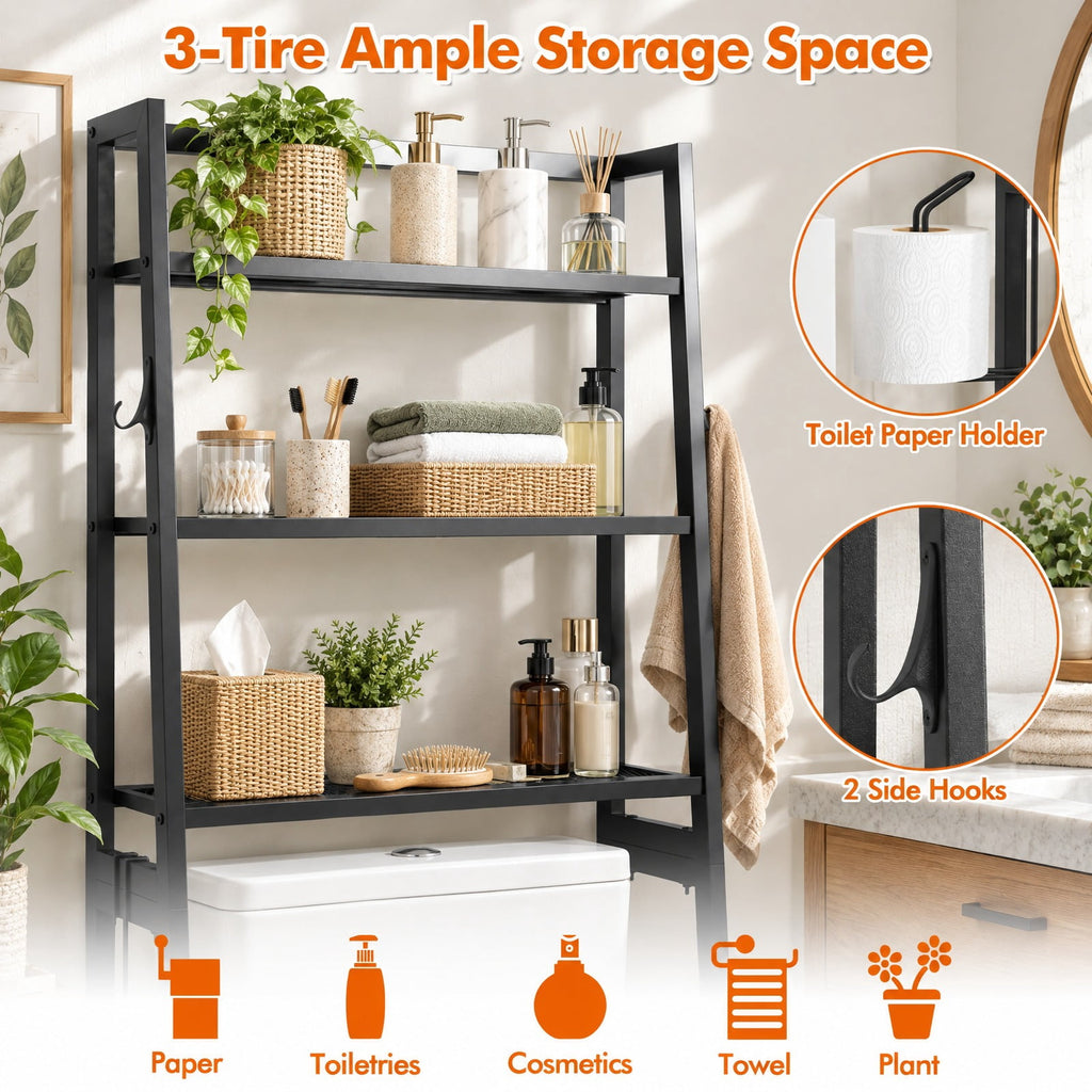 Airfind 3-Tier Over The Toilet Storage Shelf with Adjustable Bottom Bar, ‎Metal Item weight 20 lbs Frame, Black