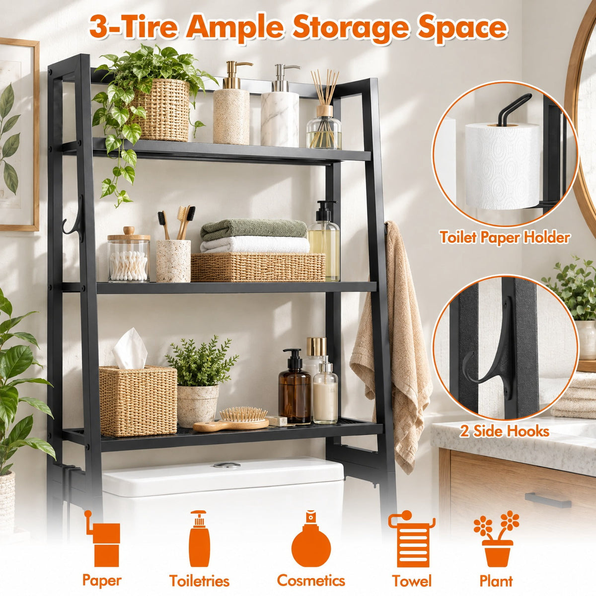 Airfind 3-Tier Over The Toilet Storage Shelf with Adjustable Bottom Bar, ‎Metal Item weight 20 lbs Frame, Black