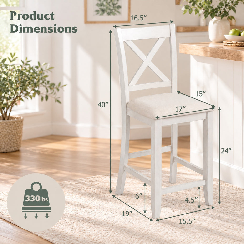 Airfind Modern Farmhouse Counter Height Stools with Footrest and Cushion, 330 lbs Capacity, Rubber MDF Linen Sponge Frame, White