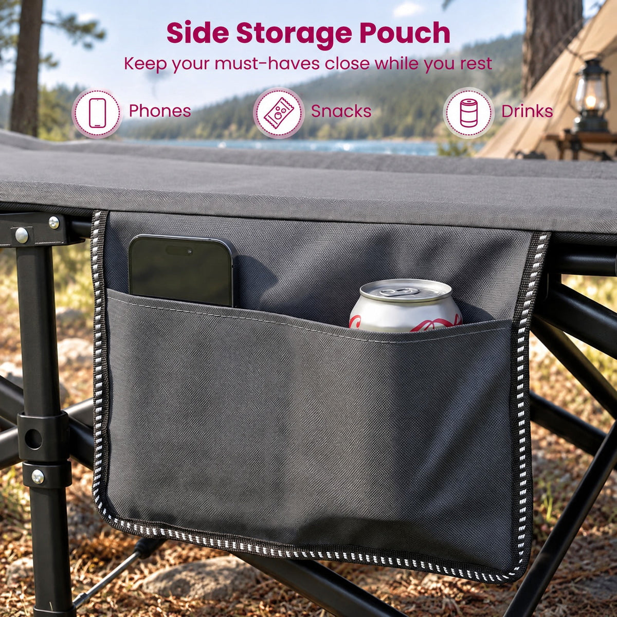 Airfind Camping Cot with Padded Pillow and Storage Pouch for Camping Travel, 600 lbs Capacity, Polyester Fabric Oxford Cloth Cotton Metal Frame